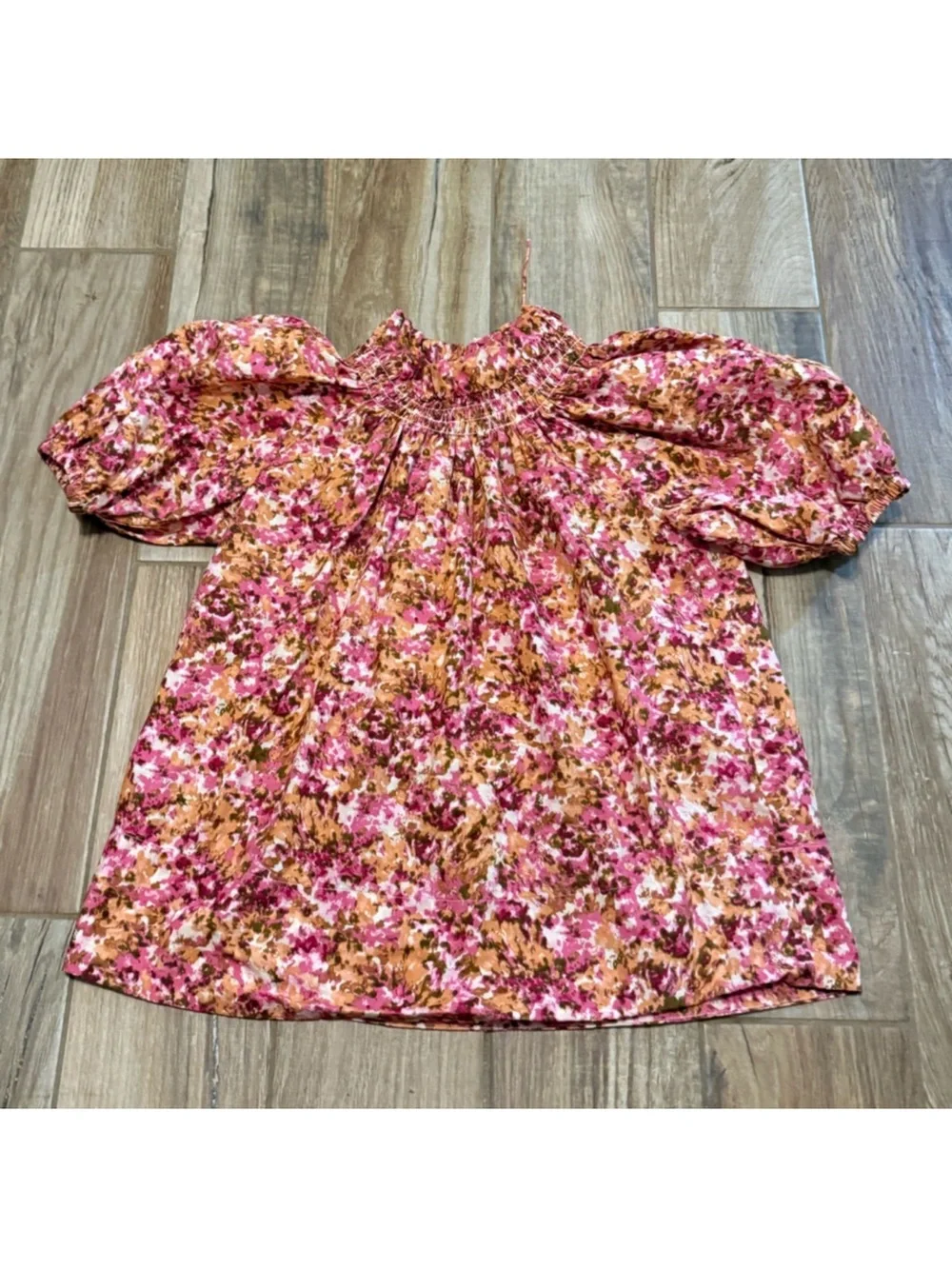 J. Crew Smocked Neck Puff  Sleeve Top